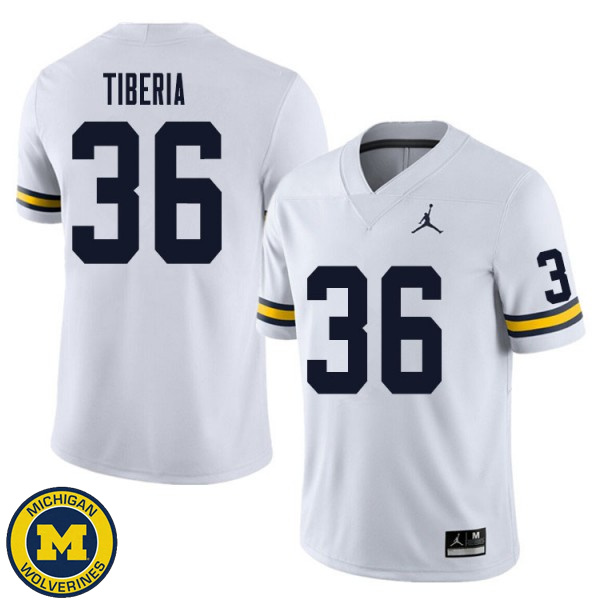 Mens Michigan Wolverines #36 Nico Tiberia White Football Jersey